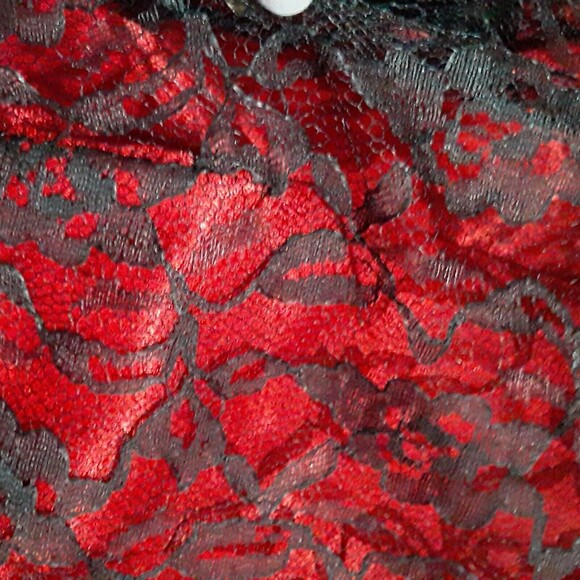 Vintage Blouse,Jolie Madame Top, Fitted Red Satin/ Black Lace, Goth, Steampunk - Picture 9 of 10